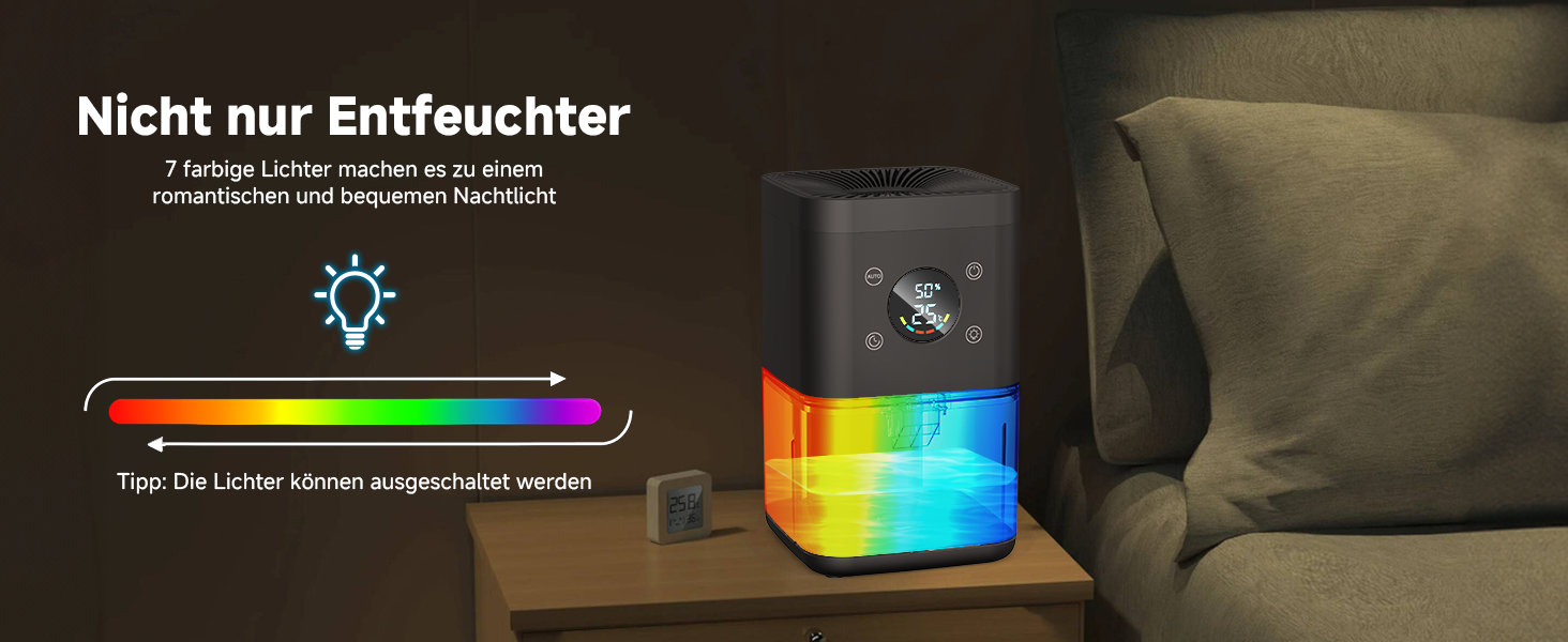 Електричний осушувач повітря 1800 мл - тихий осушувач для дому з функцією відтавання, очищення повітря та захистом від вологи. Ідеально для спальні та ванної кімнати (білий/чорний)