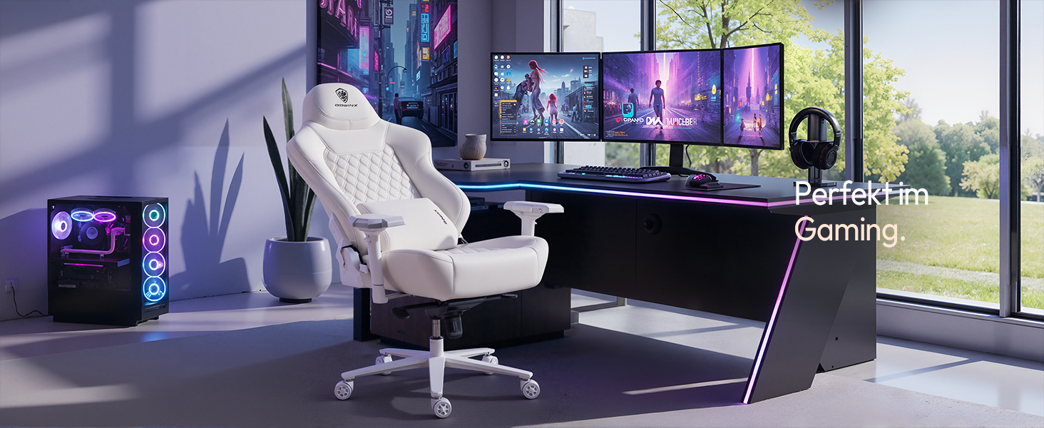 Ігровий крісло Dowinx для геймерів Esport, ергономічний офісний крісло з підлокітниками 4D та масажем попереку, витримує до 200 кг, регульована висота (білий)
