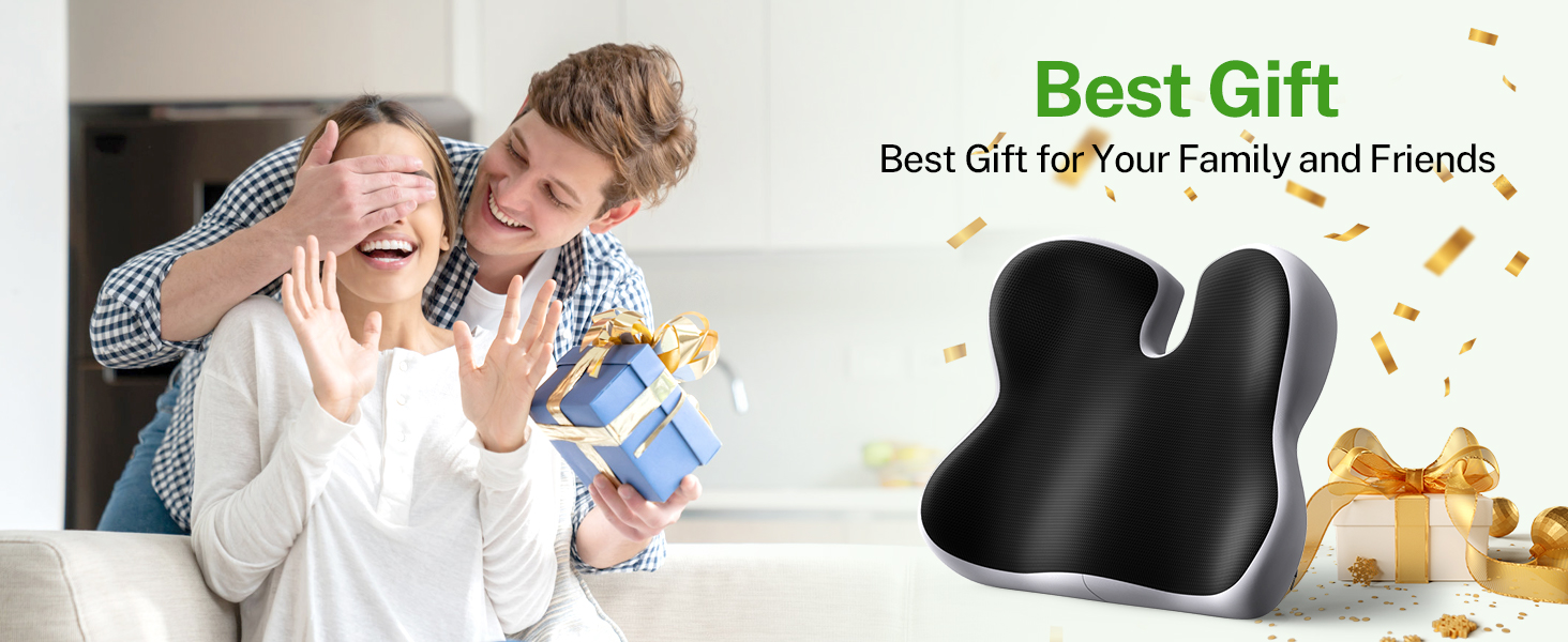 Ортопедична подушка для сидіння Benazcap з Memory Foam для офісного крісла, автомобіля, інвалідного візка. Зменшує біль у куприку. Чорний/Сірий колір
