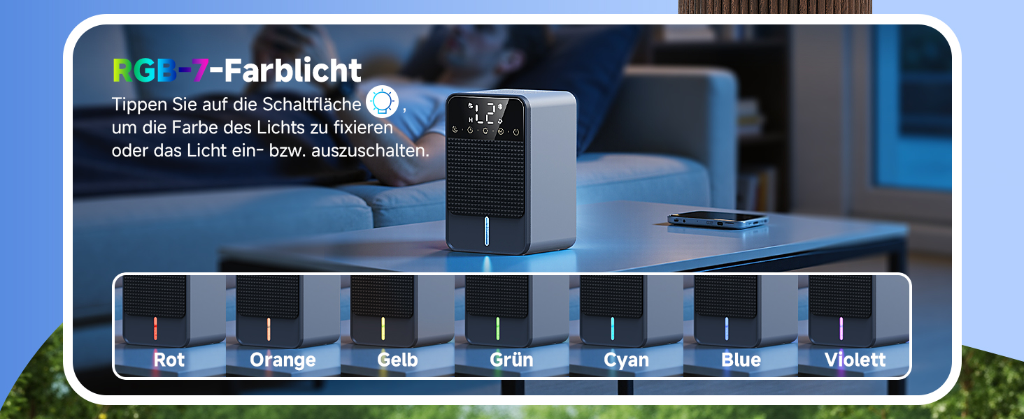 Електричний осушувач повітря 1800 мл з тихою роботою, функцією відтавання та автовимкнення, 7 кольорових підсвіток, портативний осушувач для спальні, ванної кімнати, підвалу, продуктивність 560 мл/24 год