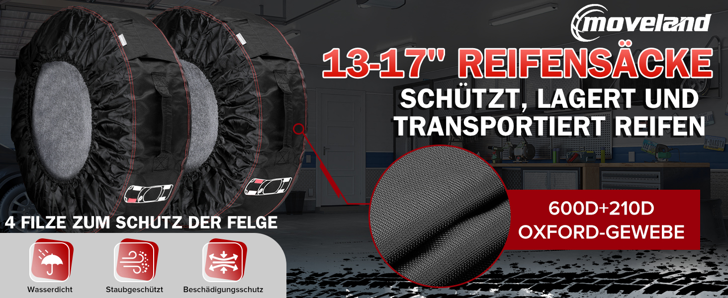 Захисні чохли для шин Moveland 4 шт. - водонепроникні, пилонепроникні, для зберігання та транспортування (13-17 дюймів)