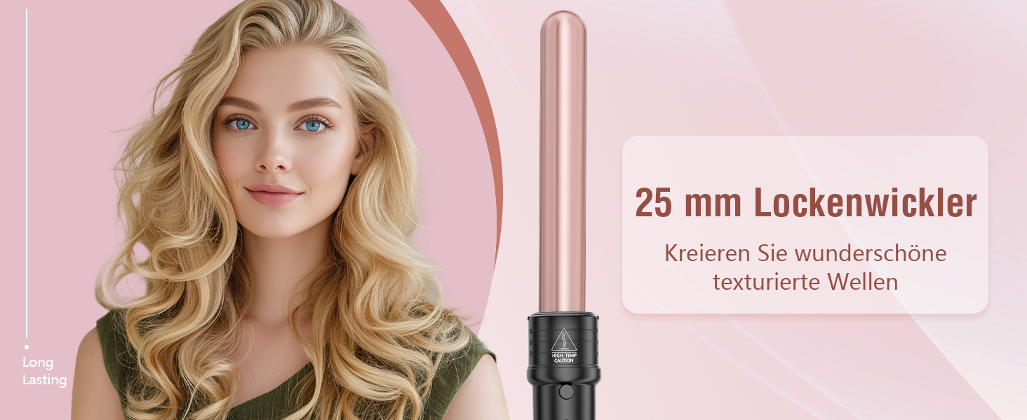 Локшик для волосся NWOUIIAY 6 в 1 з LCD-дисплеєм, керамічне покриття, мультифункціональний, змінне насадки, для великих та маленьких локонів, рукавички, регулювання температури, рожевий