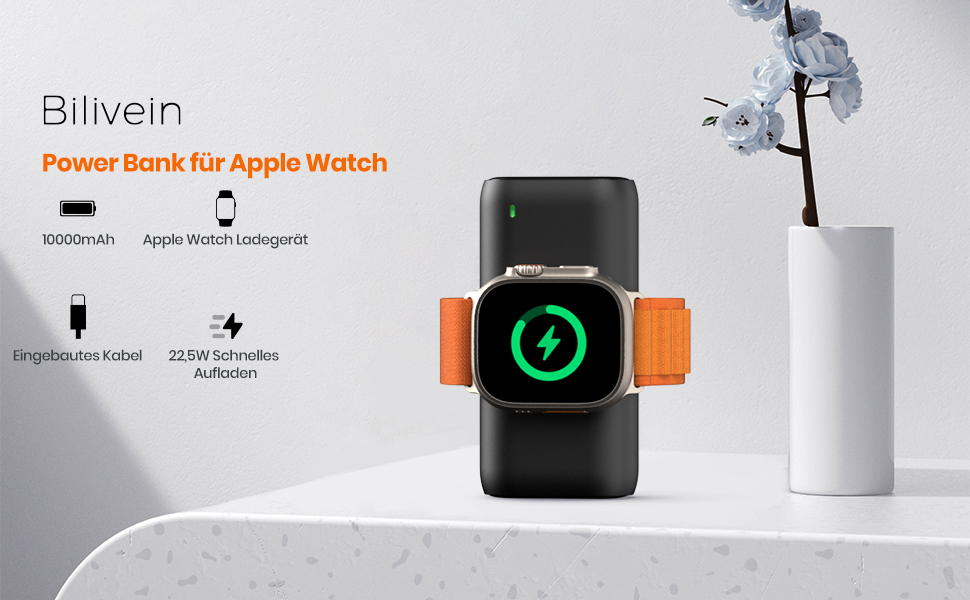 Вт, для Apple Watch та iPhone 14/13/12, з кабелем, зовнішній акумулятор, 10000mAh, 22,5