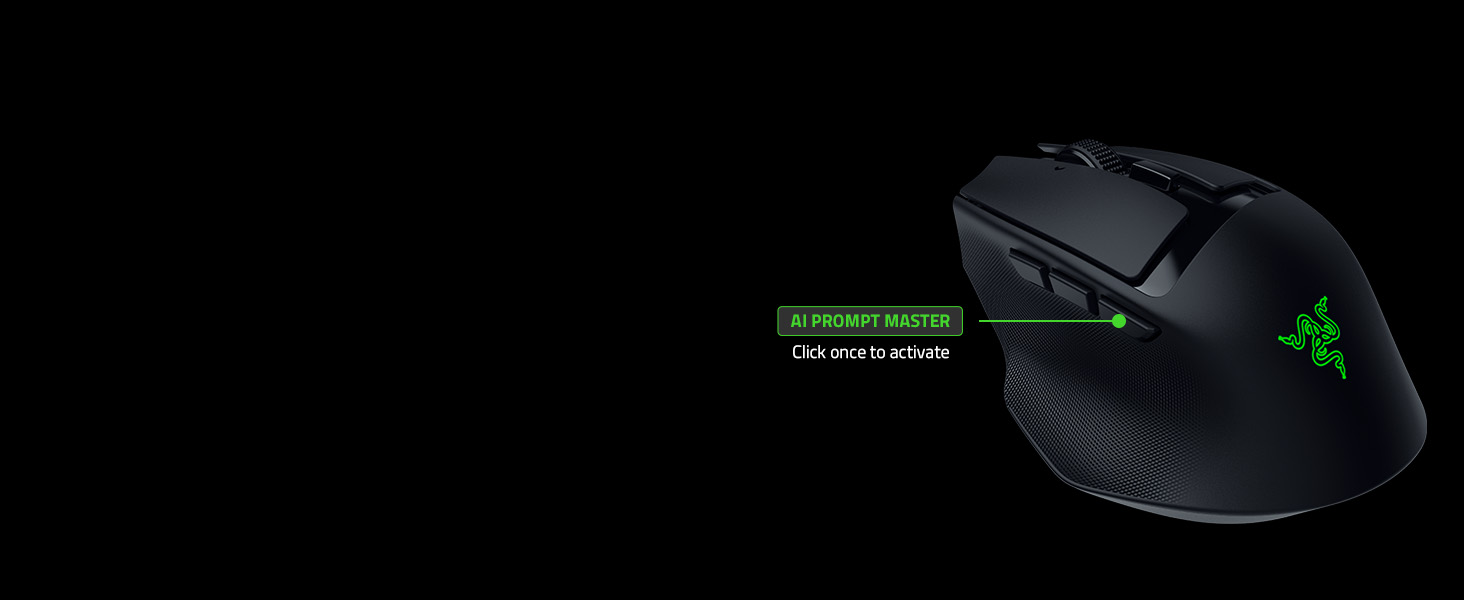 Бездротова ігрова миша Razer Basilisk Mobile AI Prompt Master, сенсор Focus X 18K, три режими підключення, перемикачі Gen-3, чорна