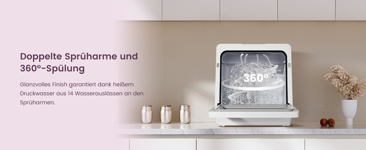 Посудомийна машина HAVA для столу з пом'якшувачем води та підвищеною енергоефективністю, 8 програм миття, блокування від дітей та відкладений старт, не потребує встановлення - ніжний лавандовий колір, TDJR09