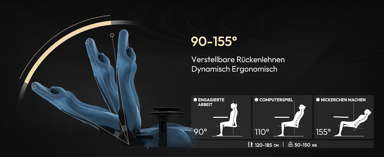 Ігровий крісло Dowinx з мікрофібри, дихаюче та ергономічне, з регульованою підніжкою (блакитне)