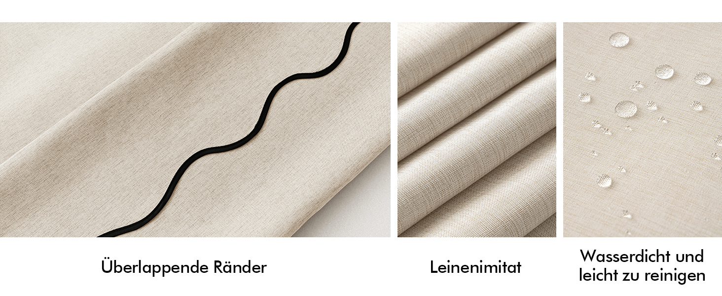 Шторка для душу MIULEE 120x200 см, льонова текстура, бежева, з чорною окантовкою, водонепроникна, антигрибкова, з 8 кільцями, для ванної кімнати