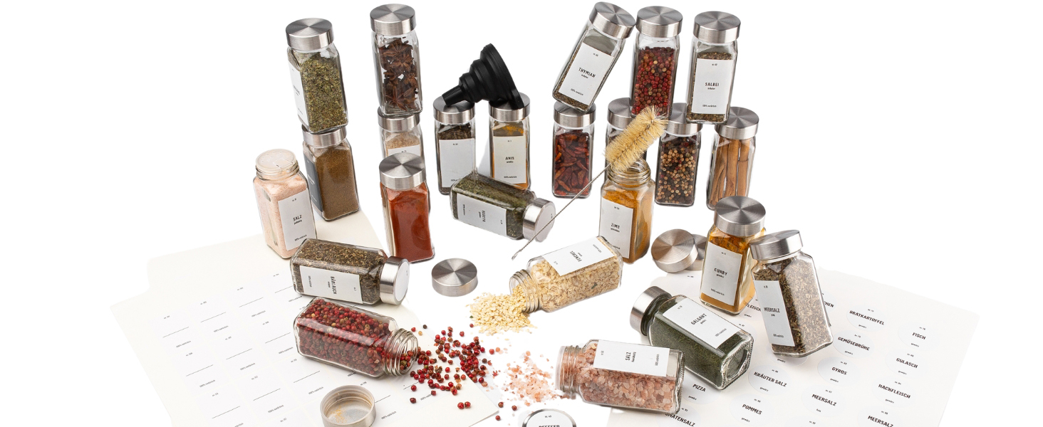 Набір скляних банок для спецій Deco haus® (12 шт.) - організоване зберігання спецій