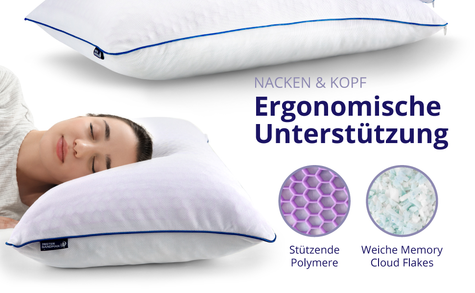 Подушка Mister Sandman 40x80 см, ортопедична з Memory Foam та Honeycomb GelFlex Grid, дихаюча та пральна, для сну на боці, спині та животі, набір 1 шт.