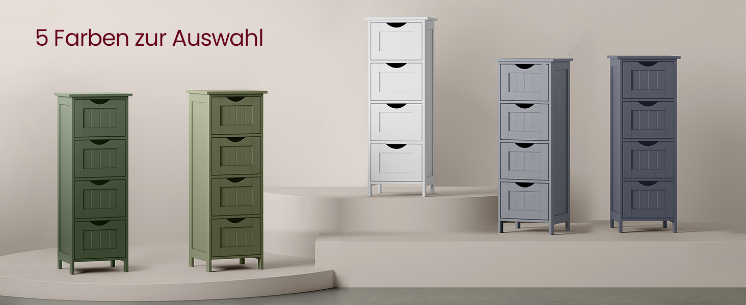 Шафка для ванної кімнати VASAGLE з 4 висувними ящиками, 30 x 30 x 82 см, білий колір, для ванної, вітальні, кухні, їдальні