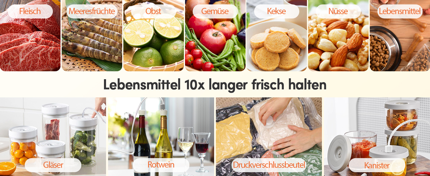 Вакууматор для продуктів сріблястий, 100 Вт, 90 кПа, з вбудованим різачем та цифровим таймером, комплект з 2 рулонами