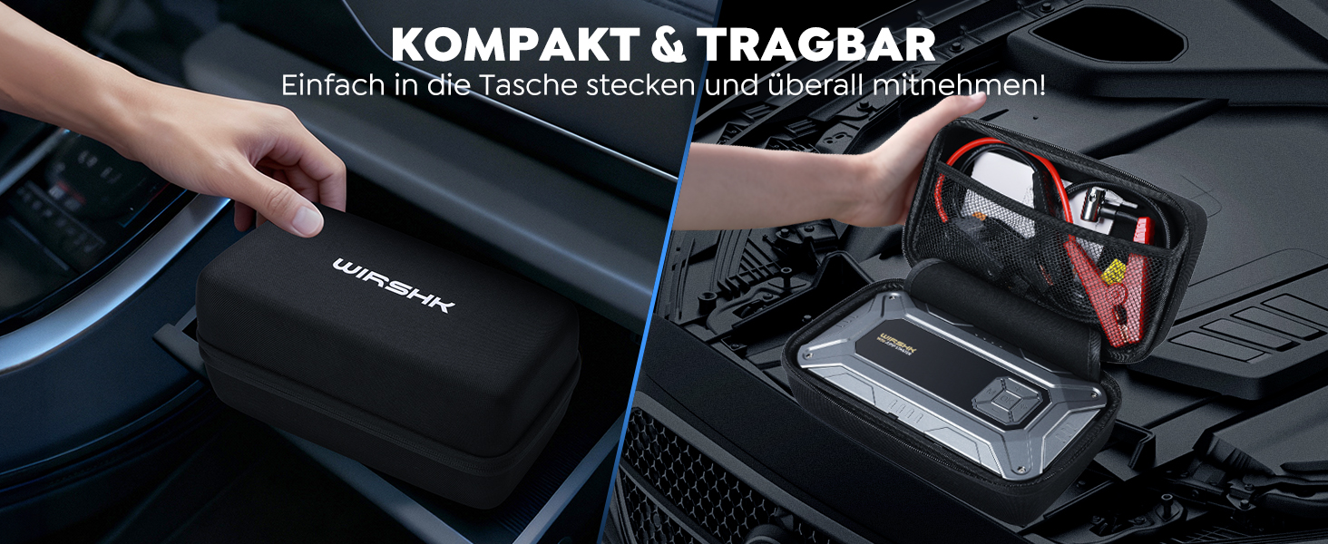 Портативний пусковий пристрій 8000A з повітряним компресором 160 PSI для бензинових та дизельних двигунів (до 10л), з дисплеєм та аварійною світлодіодною лампою