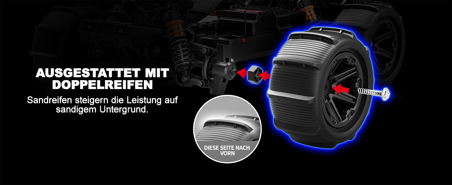 Радіокерований позашляховик 1:14 4WD RC авто для дорослих та дітей, швидкість 40+ км/год, 2 акумулятори 1300mAh, комплект коліс