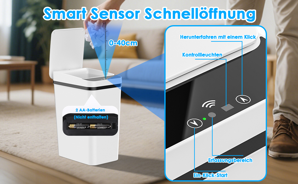 Набір з 2 автоматичних сміттєвих баків з датчиком, 12 л, електричний, 3 режими роботи, тихий, водонепроникний, інтелектуальний, для кухні, офісу, вітальні, ванної кімнати