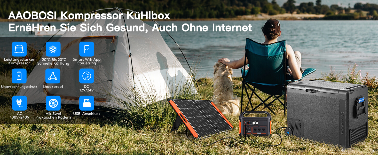 Автомобільний компресорний холодильник AAOBOSI 58L (-20°C/+20°C) з USB, 12/24V/230V для авто, вантажівок, човнів, кемпінгу та риболовлі, чорний