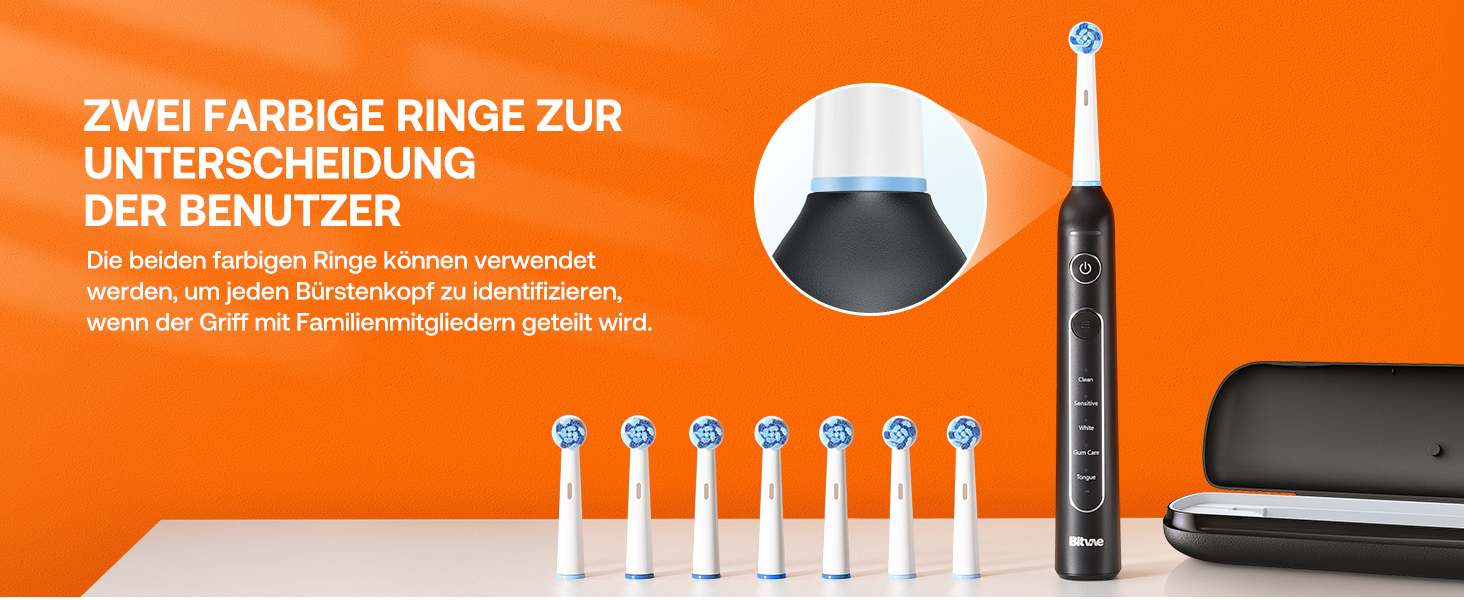 Електрична зубна щітка Bitvae R2, 8 насадок на 2 роки, 5 режимів для дорослих та дітей, захист ясен, чорний