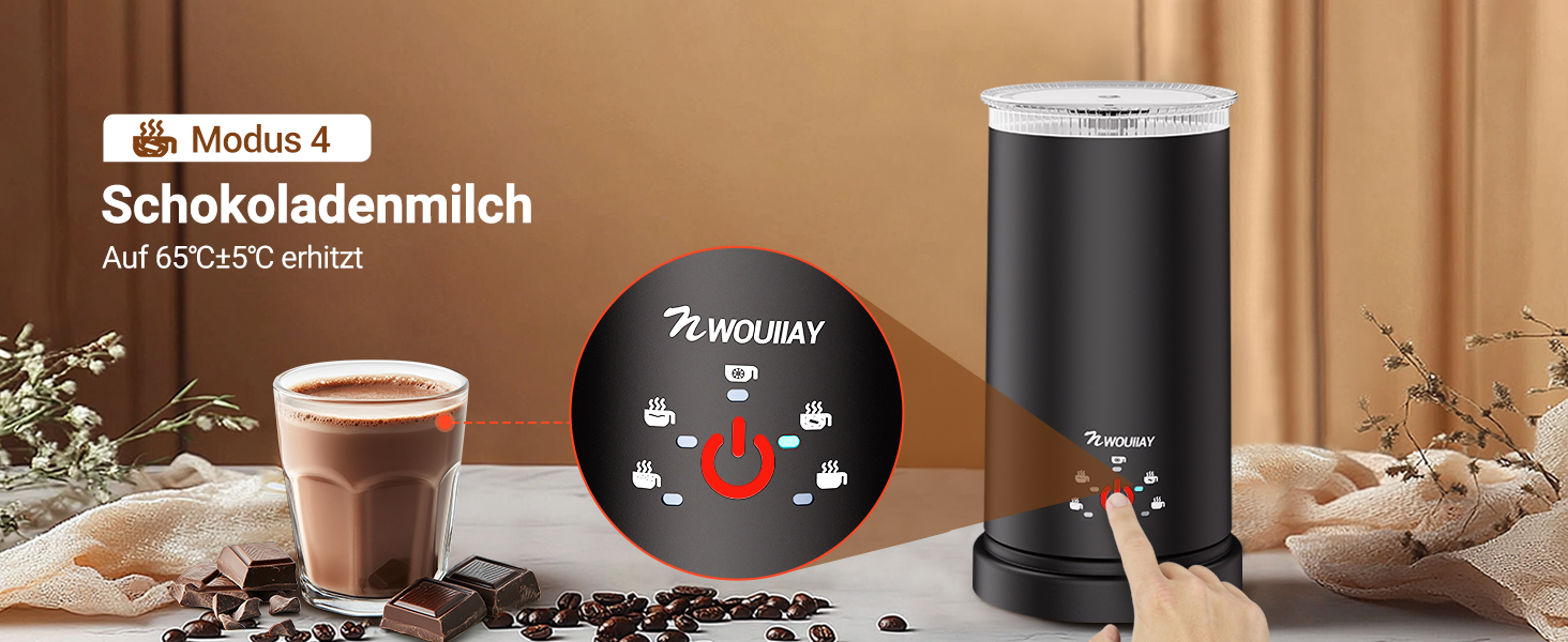 Електричний спінювач молока 5-в-1 600W з антипригарним покриттям. Підходить для приготування гарячого та холодного молочного пін, какао, лате, капучино. Чорний.