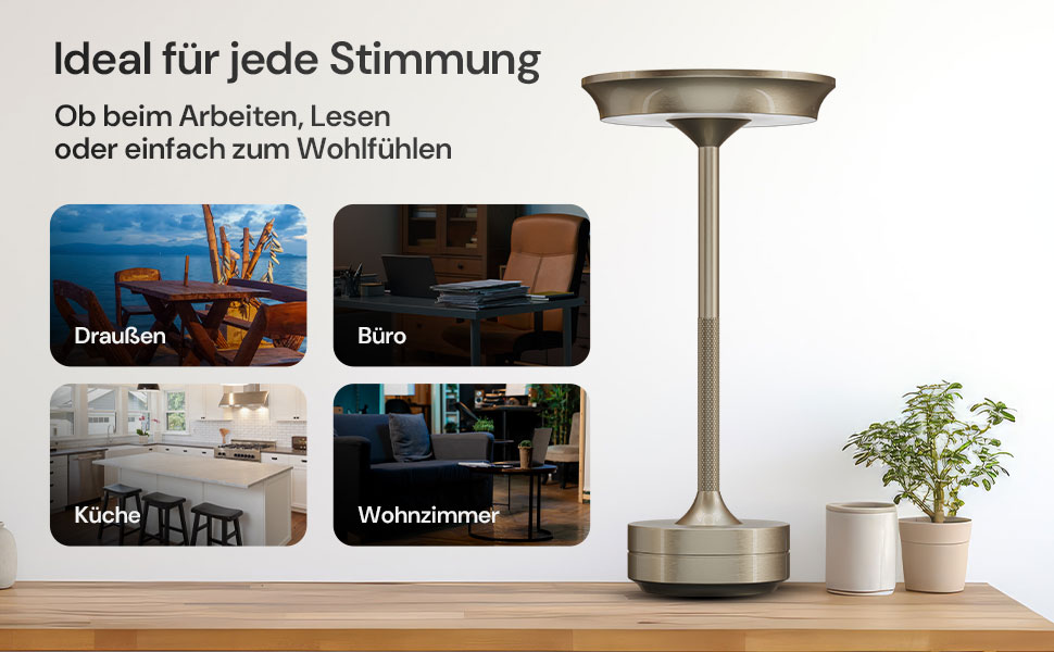 LED настільна лампа Designgold бездротова з акумулятором - стильний дизайн, 3 кольори світла, регулювання яскравості, для дому та на вулицю, срібна