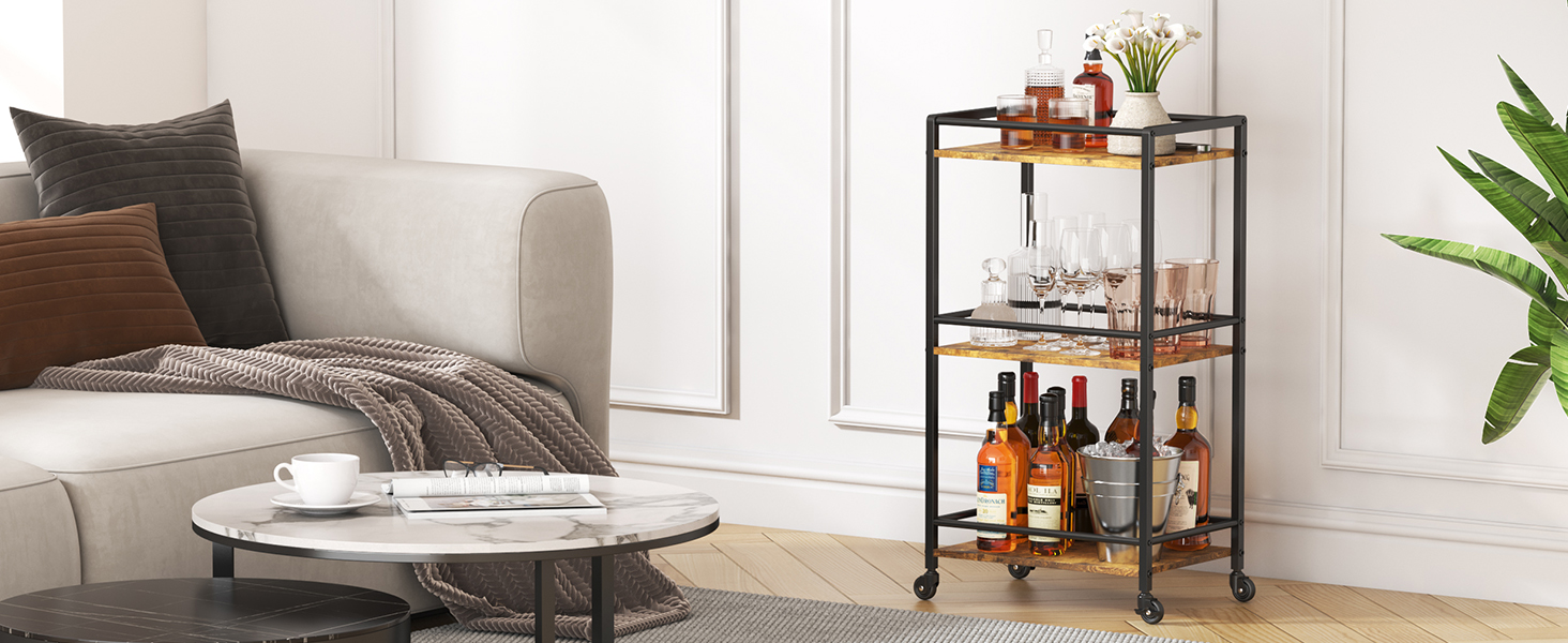 Кухонний візок Lifewit з 3 рівнями, сервірувальний візок на колесах, візок-бар для кухні, вітальні, їдальні, офісу (колір: коричневий, розмір: 43,2 x 30 x 81,5 см)