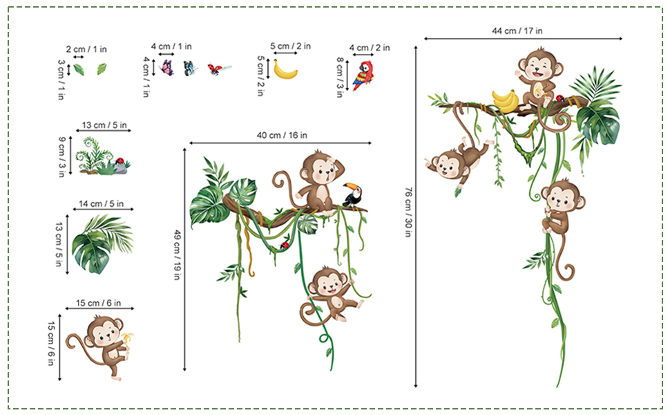 Наклейка на стіну із зображенням мавпи, тварин, джунглів, виноградних лоз, наклейка на стіну із зображенням мавпи, дерева, гілок, листя, наклейка на стіну, дитяча кімната, дитяча кімната