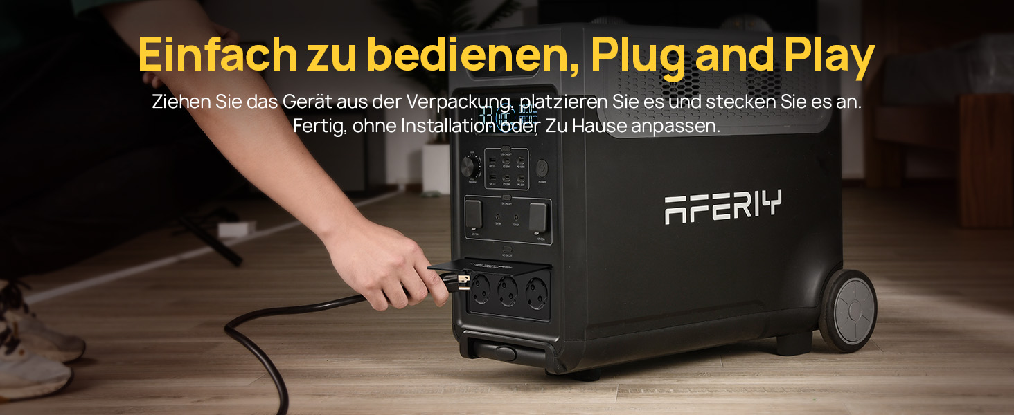 Портативна електростанція AFERIY 3840Wh з LiFePO4 акумулятором, 3600W, USV, 3 виходи 230V AC, 7200W (пікова потужність), для кемпінгу та подорожей