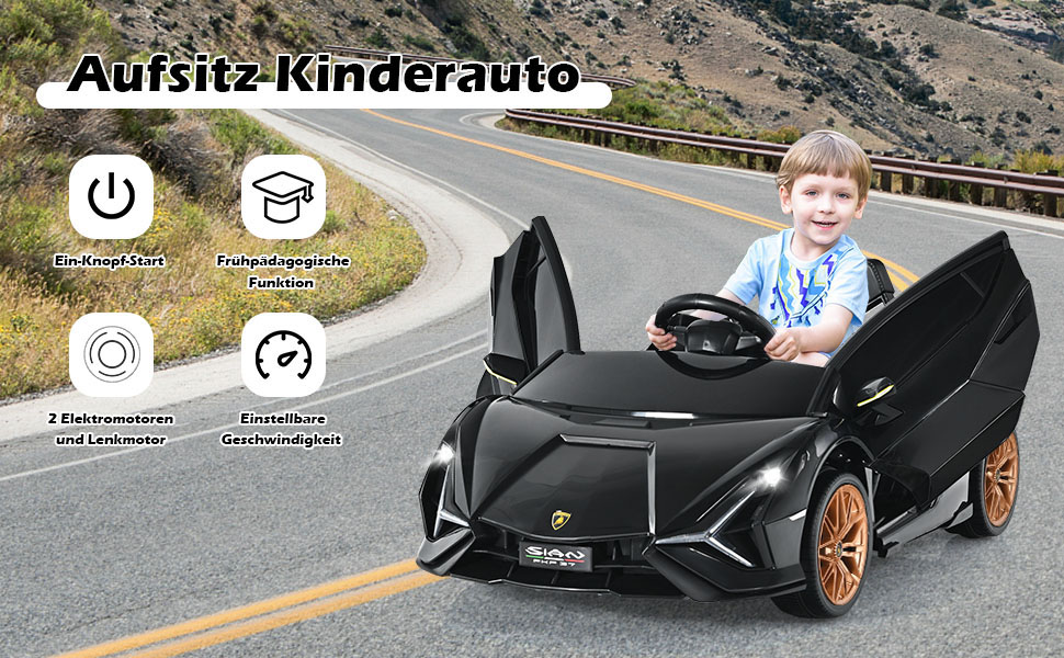 Дитячий електромобіль Lamborghini 12V COSTWAY з пультом, MP3, музикою, LED-фарами, рожевий, для дітей 3-8 років