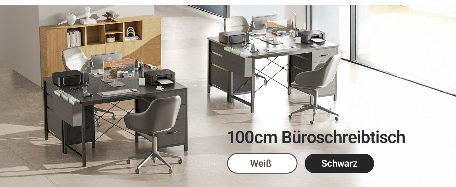 Комп'ютерний стіл Claiks з 3 шухлядами, 100x60 см, з розетками та USB, для дому та офісу, чорний