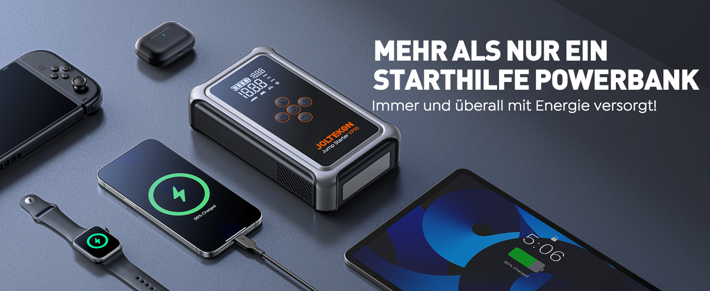 Powerbank для автомобіля Starthilfe 5000A з компресором 150PSI, 12V для бензину та дизеля (10.0L), LED, USB-C