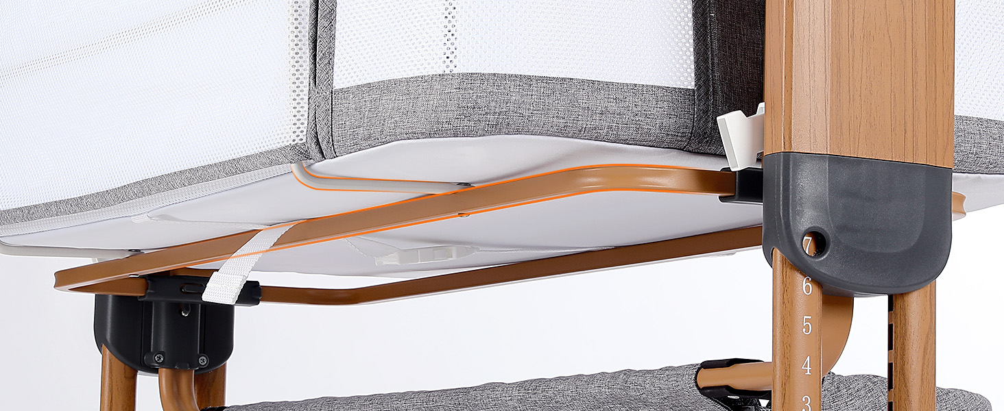 Дитяче ліжко-приліжкове 3 в 1 з м'яким матрацом, безпечне та універсальне, 7 положень по висоті, відкидна боковина з колесами для дому та подорожей