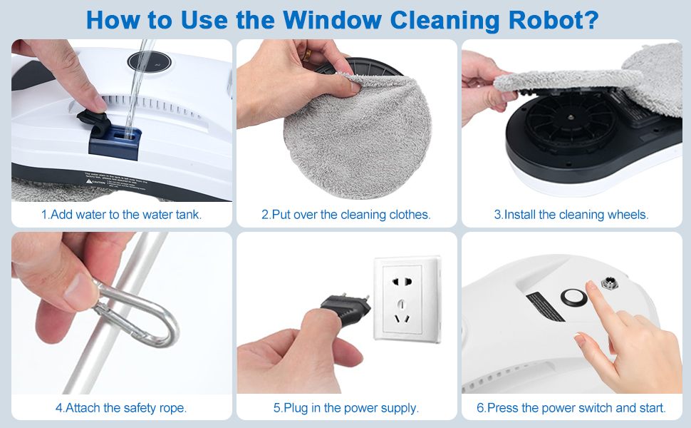 Робот для миття вікон Umelee з функцією розпилення води, 2800 Па, 10 мікрофібрових серветок, для внутрішніх та зовнішніх вікон