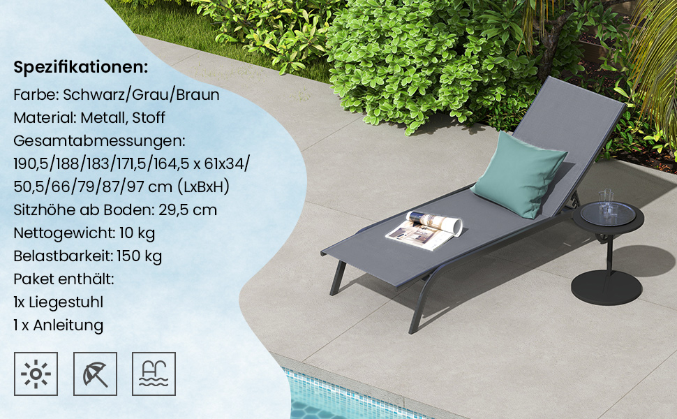 Шезлонг для саду та відпочинку COSTWAY з регульованою спинкою та тканиною, що швидко сохне, коричневий, до 150 кг