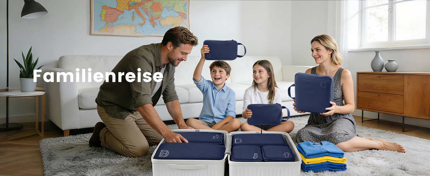 Набір компресійних органайзерів для одягу в дорогу (5 шт), нейлонові дорожні сумки-кубики для валізи та рюкзака, темно-синій