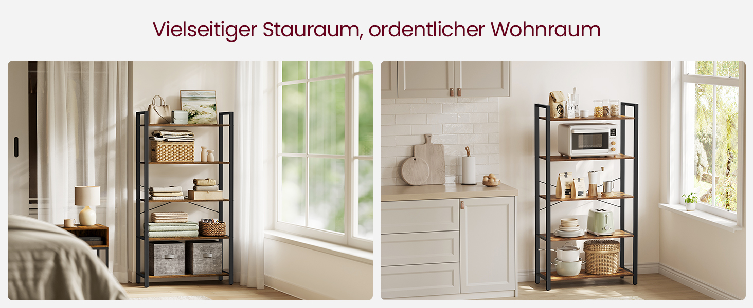 Стелаж VASAGLE Regal: 5 полиць, для офісу, вітальні, спальні, кухні, 30 x 80 x 153 см, вінтажний коричневий + чорний