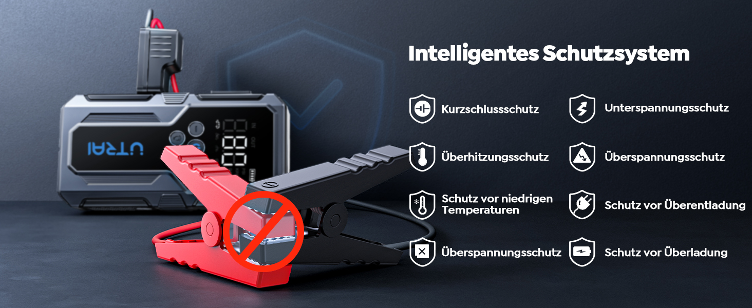 Powerbank-пусковий пристрій UTRAI для автомобіля: 4500A, компресор 150PSI, швидка зарядка 18W, ліхтарик, 8.5L бензин/6.5L дизель