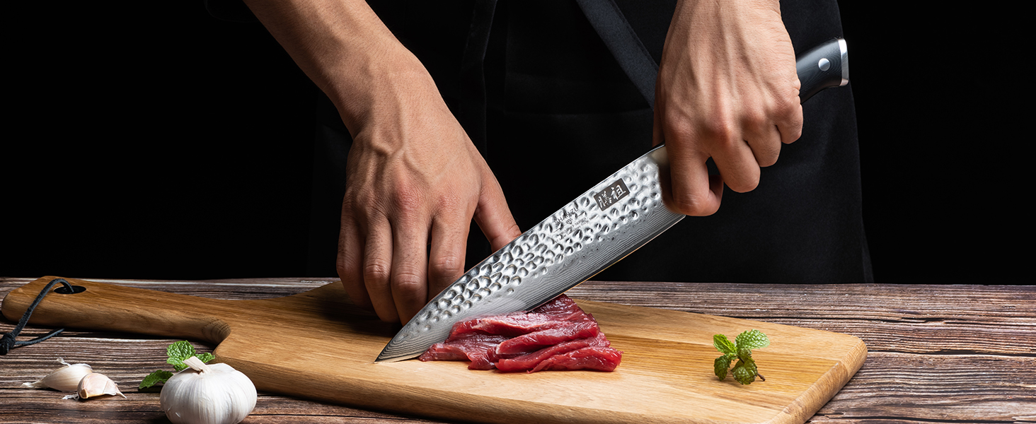 Ніж кухарський SHAN ZU Damast Pro Series 20 см з 67 шарів дамаст сталі та ручкою G10