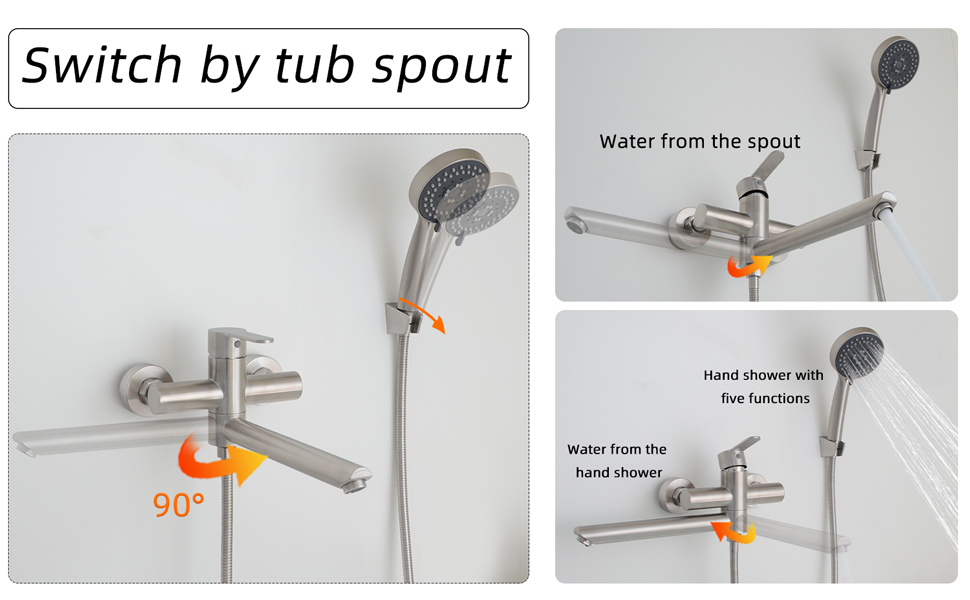 Набір змішувач для ванни PHASAT з витяжною лійкою, чорний, настінний монтаж, PTBB13E (довга лійка, нікель B)