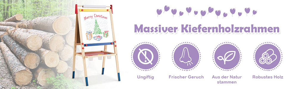 Дитяча мольберт-стіл 3 в 1 COSTWAY: двосторонній, дошка для маркерів та крейди, папір, регульована висота, з аксесуарами