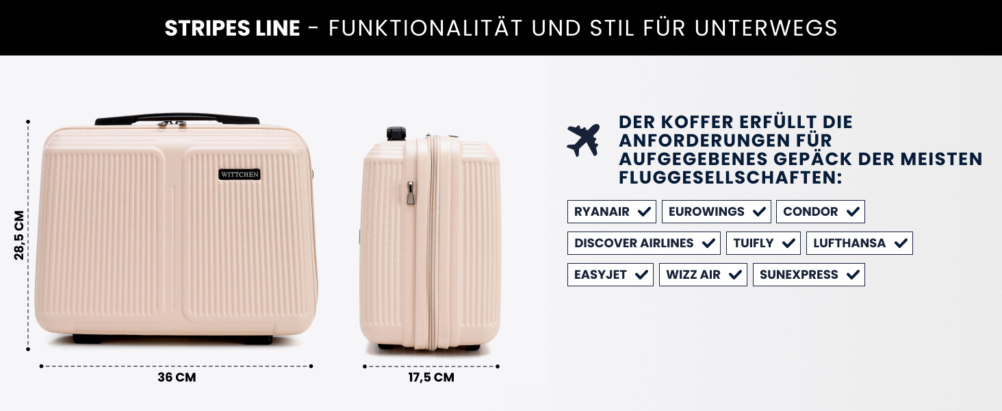 Валіза велика Wittchen Stripes Line XL (76.5x50x29 см) — Жорстка пластикова валіза-тролей ABS, 96 л, 4 колеса 360°, кодовий замок, телескопічна ручка, пудрово-рожева