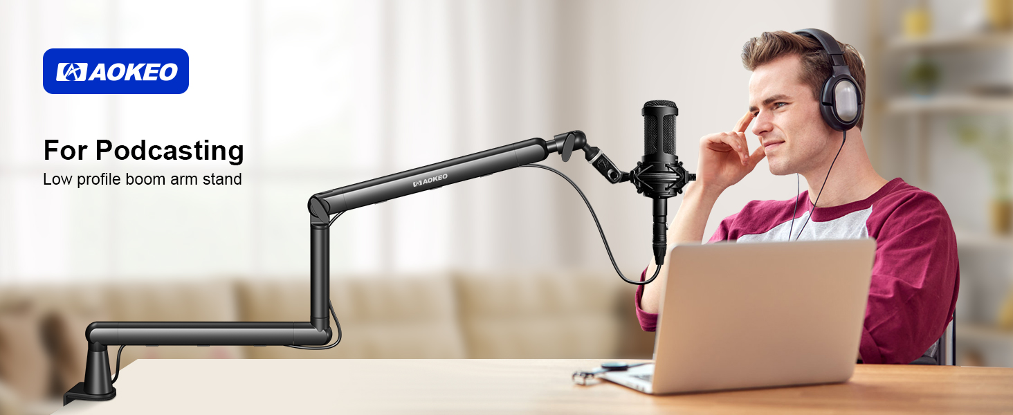Мікрофонний стійкий тримач Aokeo AK-55 для столу, низькопрофільний, регульований, сумісний з Aokeo Yeti, Snowball iCE, HyperX QuadCast, SoloCast, Elgato Wave (Чорний)