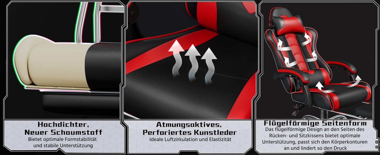 Ігровий крісло Yaheetech з масажем, регульована спинка 90-135°, комп'ютерне крісло з підніжкою, білий/червоний