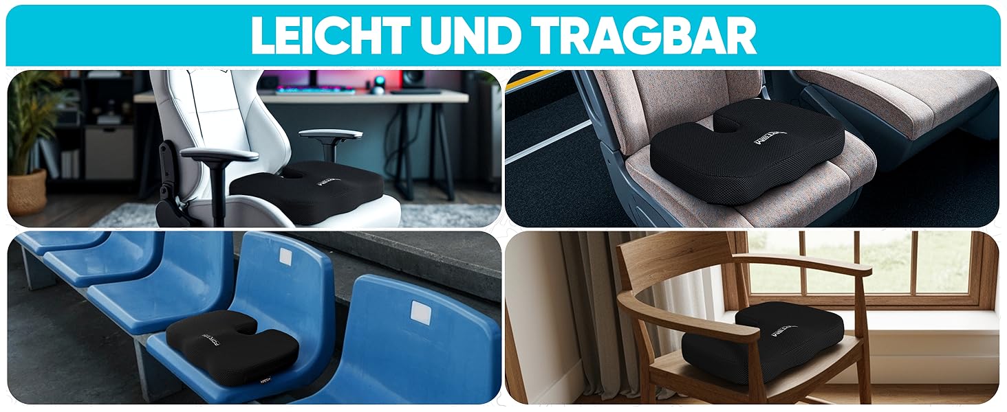 Подушка для сидіння FORTEM: м'яка, з піною з пам'яті, для офісного, ігрового крісла, авто, комп'ютерного крісла. Нековзна, знімний чохол сірого кольору.