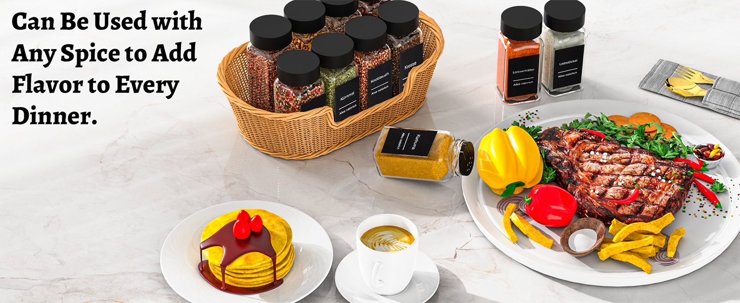 Набір баночок для спецій на 24 шт. (120 мл) – чорний, з кришками, ситечком, воронкою та 340 етикетками | Органайзер для спецій