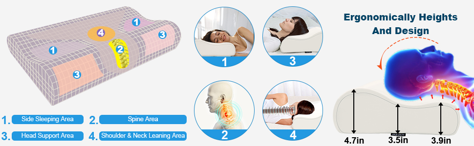 Ортопедична подушка для сну Memory Foam з чохлом (охолоджуючий шовк), 54*34*9/12 см, сіра