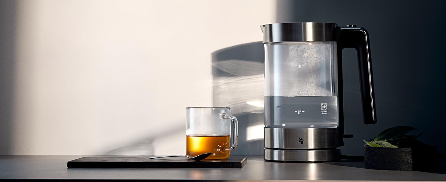 Електричний чайник WMF Lono зі скла, 1,7 л, з фільтром від накипу, бездротовий, 3000 Вт, матова нержавіюча сталь