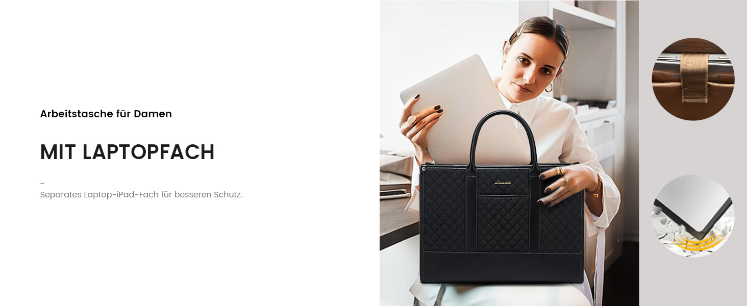 LOVEVOOK Сумка для ноутбука 15.6 дюймів, водонепроникна, для жінок, чорна, велика, ділова, шкіряна, для роботи, навчання, офісу, універсітету