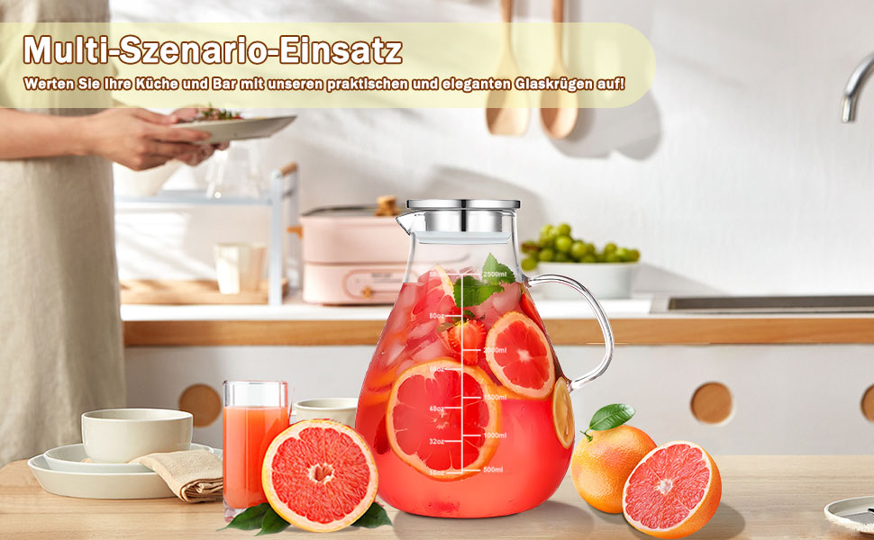 Скляна карафа з кришкою, 2500 мл, термостійке боросилікатне скло, з ситечком, для напоїв, чаю, кави, вина, молока, з щіткою для чищення