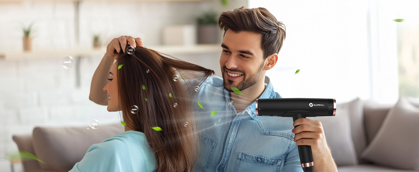 Іонний фен для волосся Slopehill з безщітковим двигуном 110,000 RPM, біокерамічний технологічний обдув, магнітний дифузор, низький рівень шуму, матовий чорний