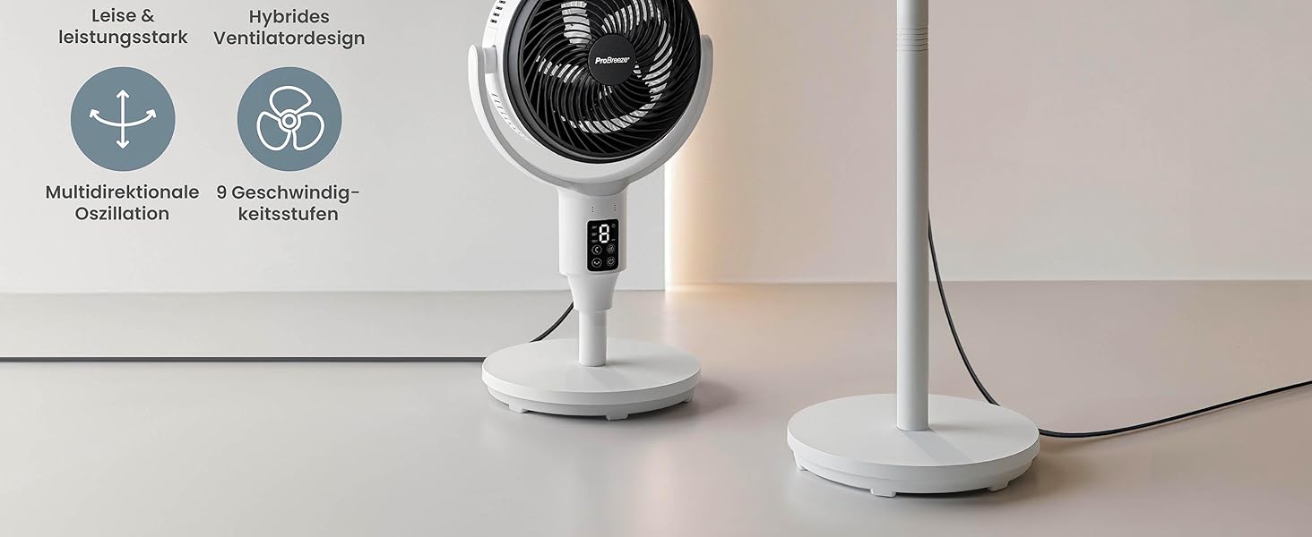 Вентилятор Pro Breeze AirFlo Standventilator: тихий, з пульт, LED-дисплей, 109 см, 2 режими, осциляція, 29 дБ, регулювання висоти, для дому, офісу, спальні, AirFlo WLAN