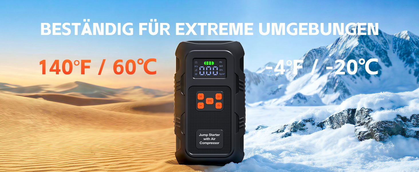 Пусковий інвертор Povasee 6000A з компресором 150 PSI та Powerbank, бустер для авто 12V з електричним насосом та ліхтариком (Помаранчевий/Чорний)