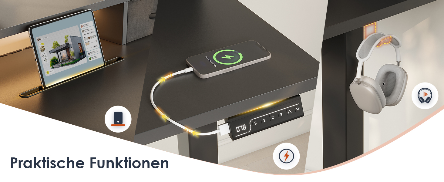 Регульований стіл OffiGo 140x60 см з L-подкоркой, USB-роз'ємом та висувною шухлядою. Чорний колір.